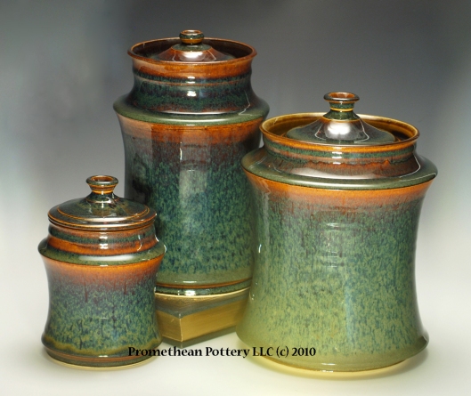 Promethean Pottery - Mossy Mahogany Canisters